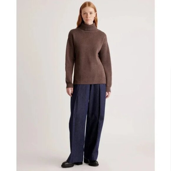 SOLD Quince 100% Organic Cotton Turtleneck Sweater Heather Brown S SOLD OUT NEW - Picture 2 of 14